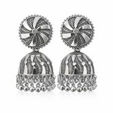 (VJ020) Intricate silver-tone jhumka earrings