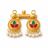 (PA022)Gold earrings with floral motif and pearls of Mangalsutras Pendent
