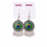 (VJ056) Peacock feather-inspired dangle earrings
