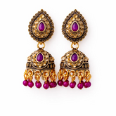 (VJ021) Ornate gold jhumka earrings with purple gems