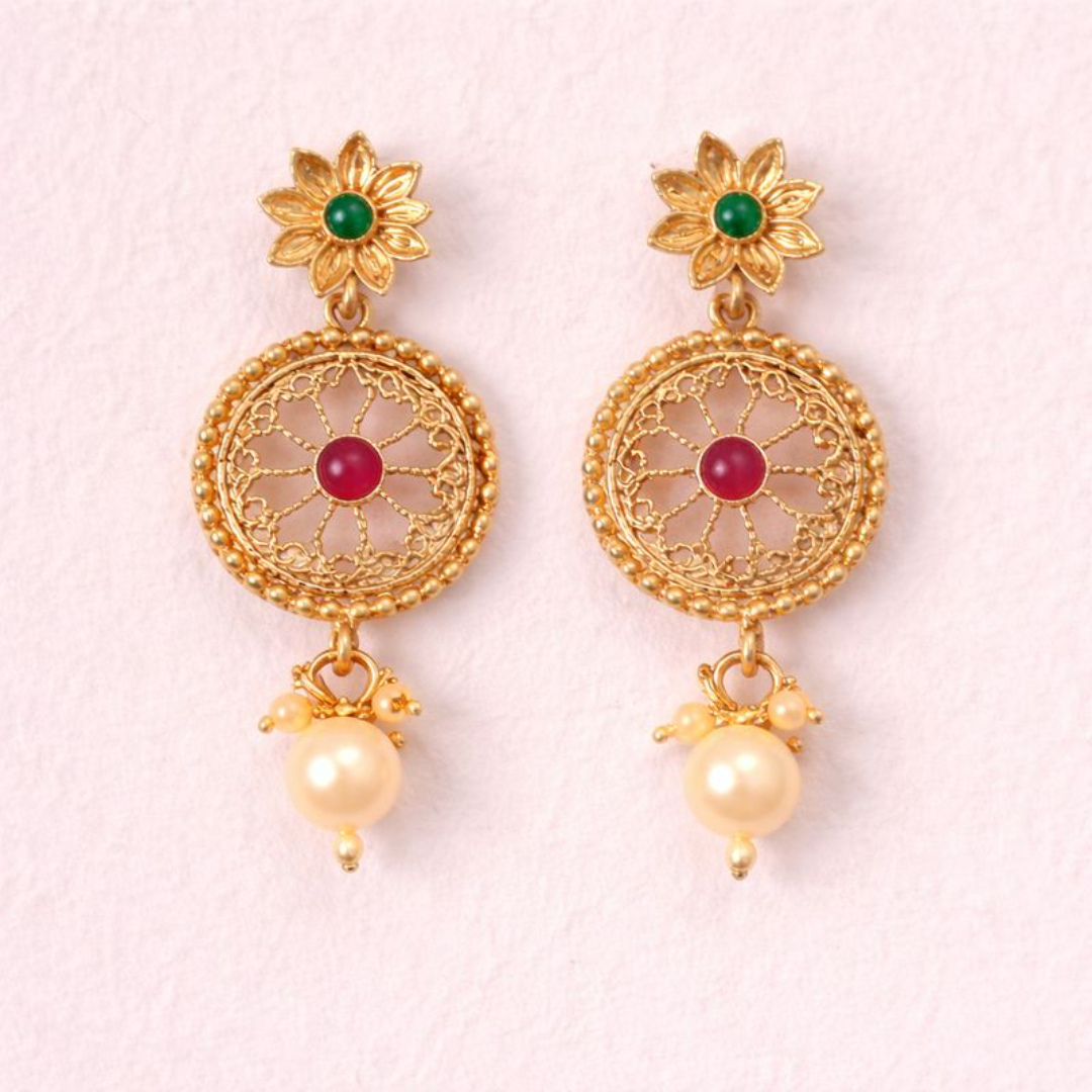 (TJ011) Ornate gold temple jewelry set