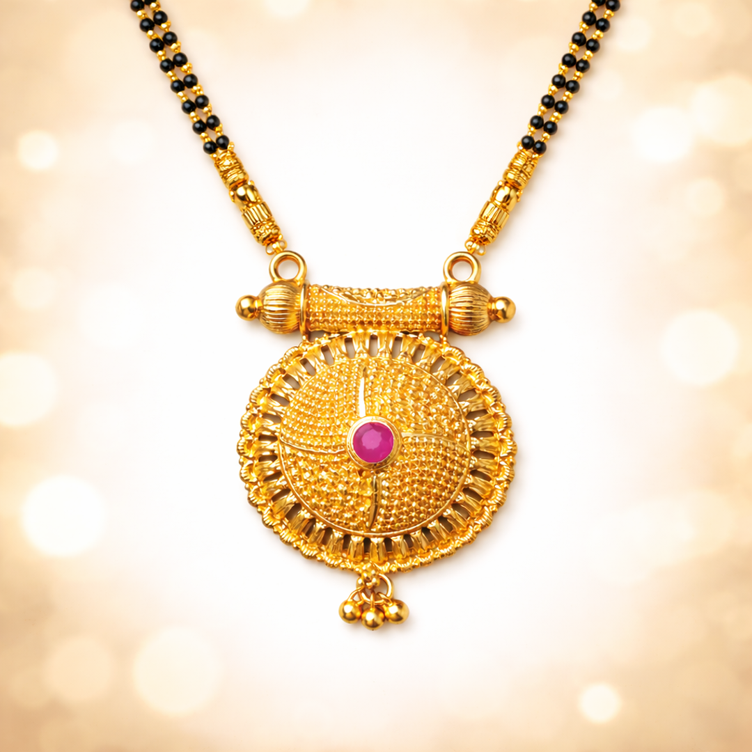 (PA007)Elegant gold mangalsutra pendant with ruby