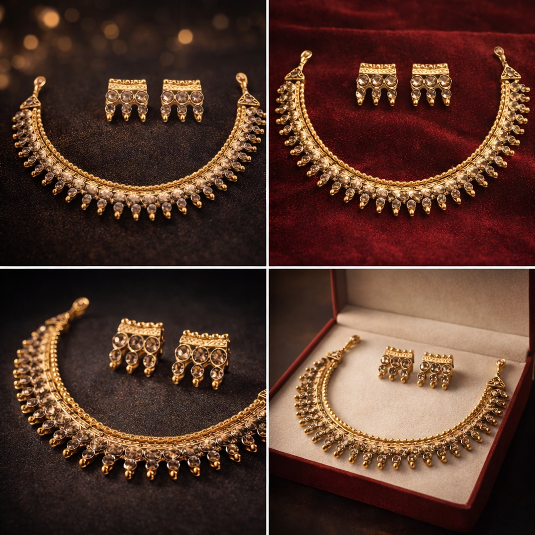 (TJ001) Elegant gold jewelry with champagne gemstones