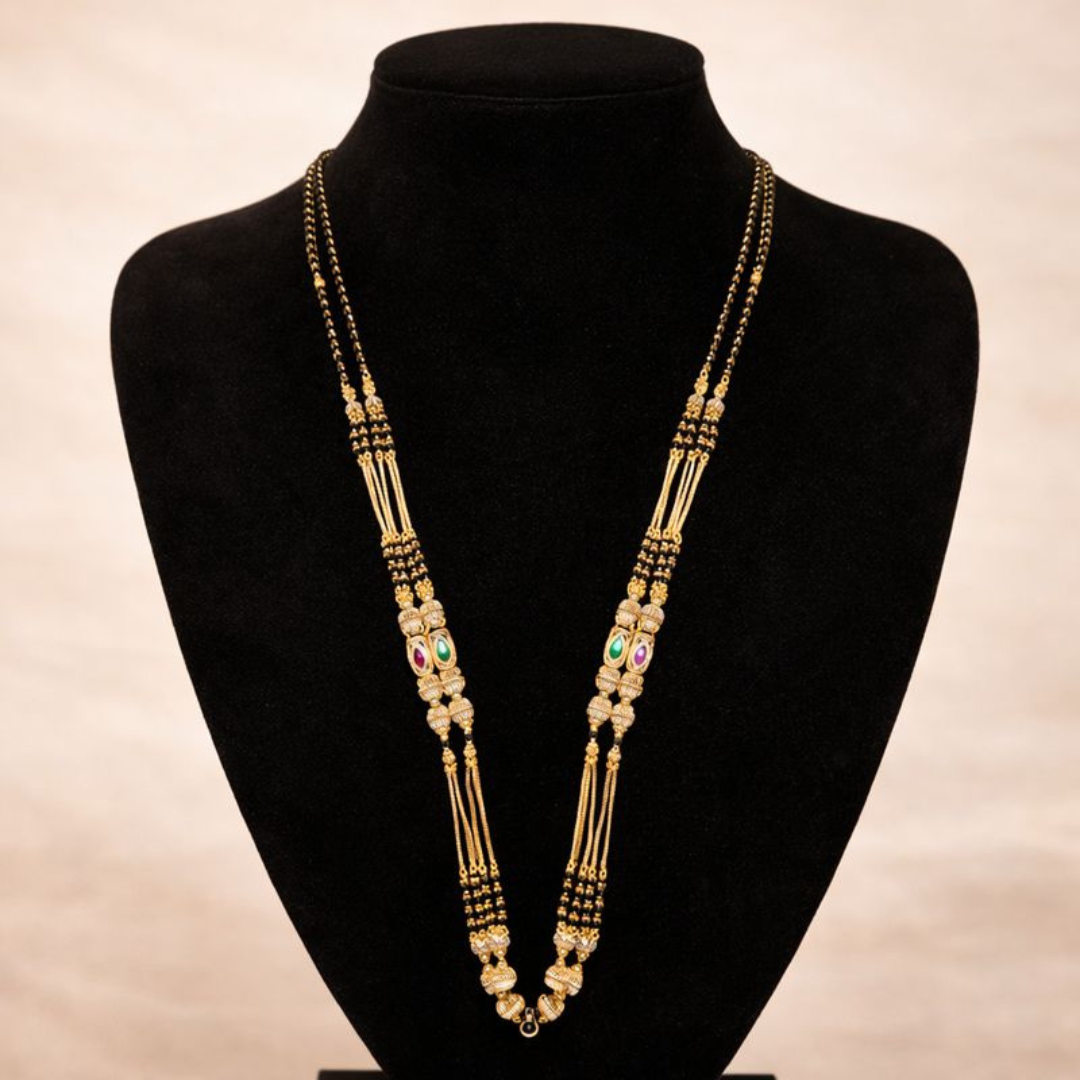 (PA009) Elegant gold mangalsutra Necklaces with gemstones L(36)inch long