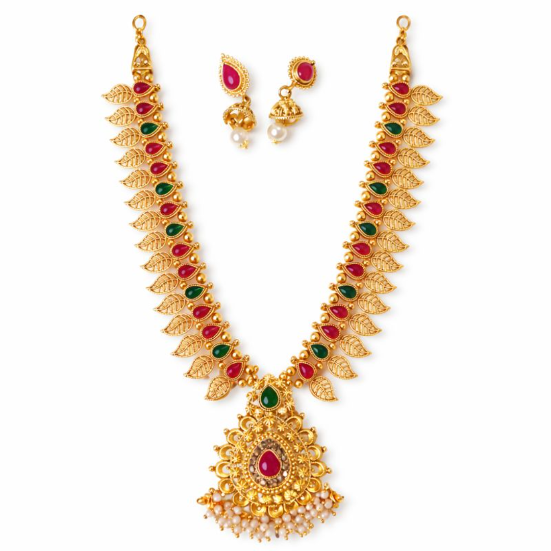 (TJ012) Traditional South Indian gold jewelry set