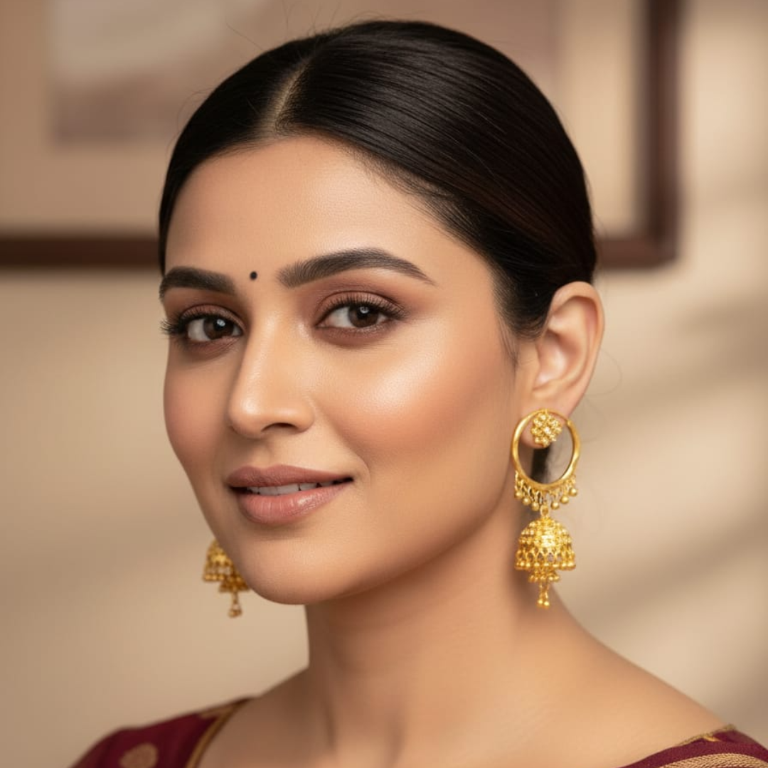 VJ044 Traditional Gold-Plated Hoop Jhumka Earrings