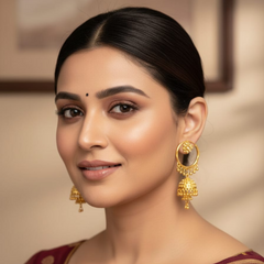 VJ044 Traditional Gold-Plated Hoop Jhumka Earrings