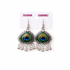 (VJ056) Peacock feather dangle earrings