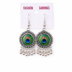 (VJ056) Peacock feather-inspired dangle earrings