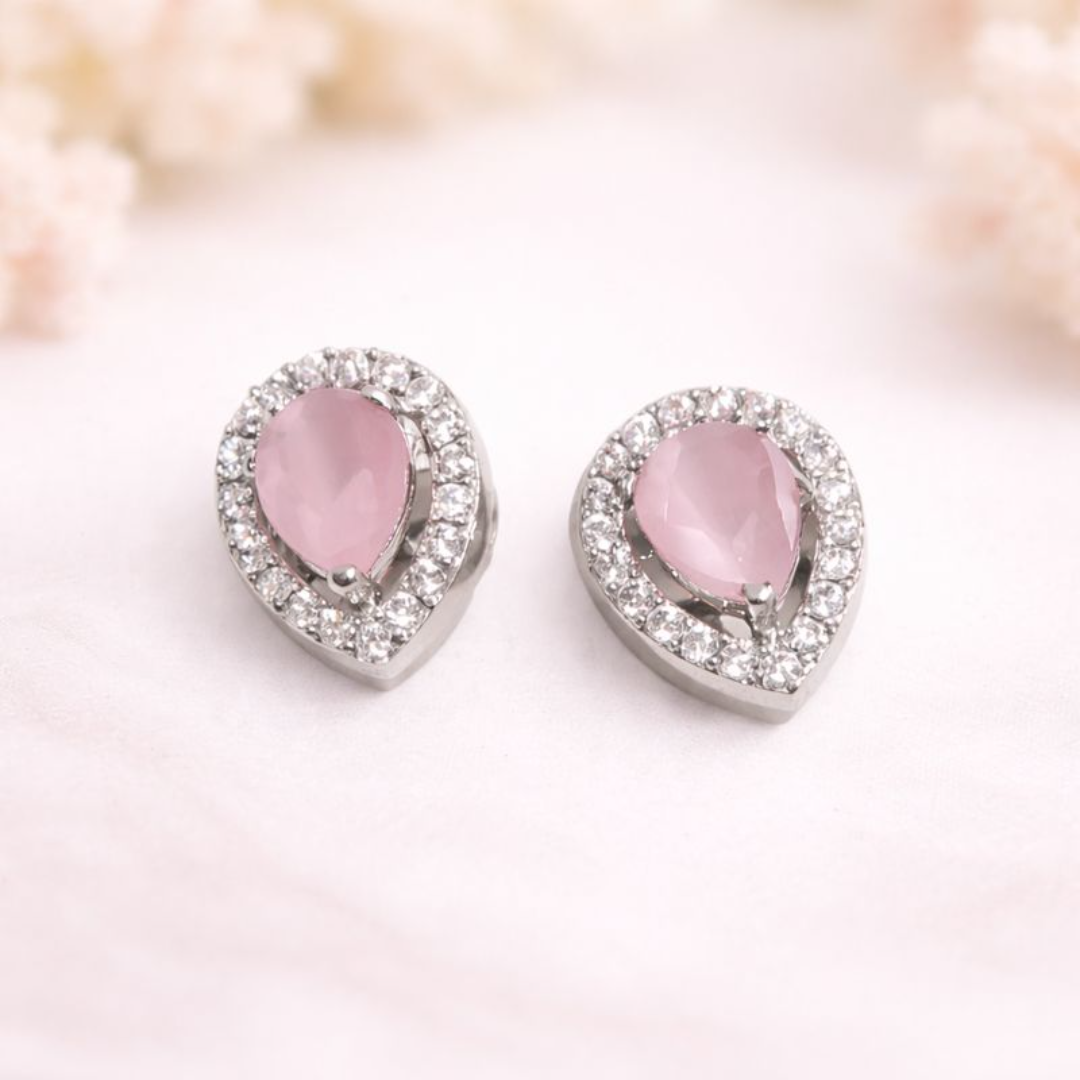 (DCE019) Elegant AD rose quartz stud earrings