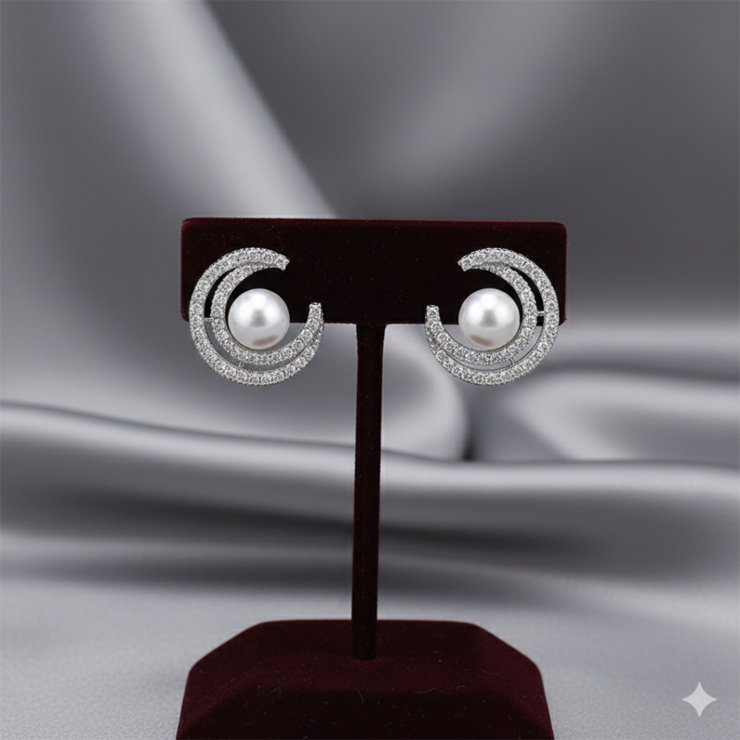 (DCE001) Elegant AD crescent pearl earrings