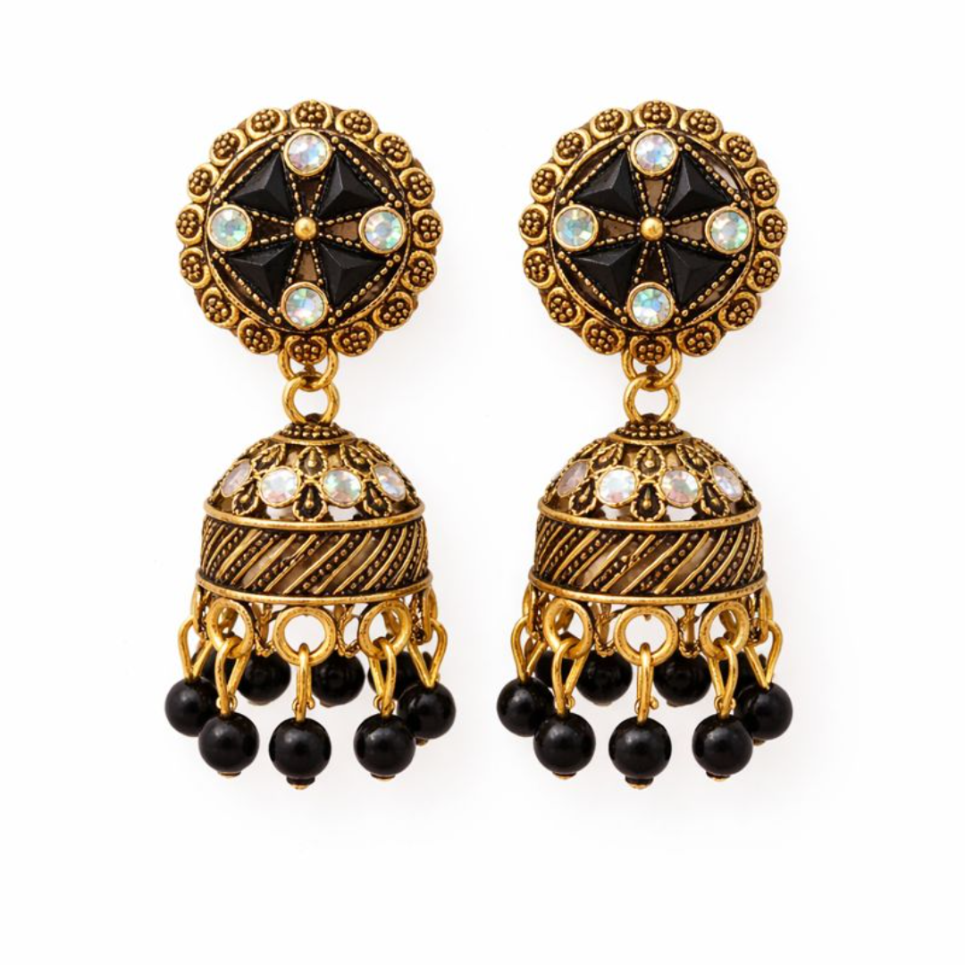 (VJ056) Antique gold jhumka earrings with opal stones