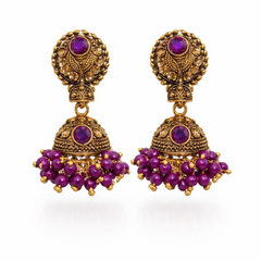 (VJ021) Elegant gold and purple Jhumka earrings