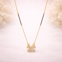 VJ036 Designer Western Gold-Plated Butterfly Pendant Mangalsutra with Black Beads Chain