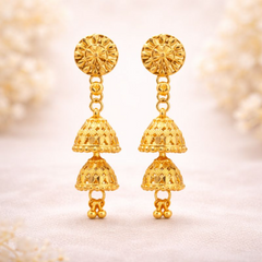 VJ045 Elegant gold jhumkas with intricate design