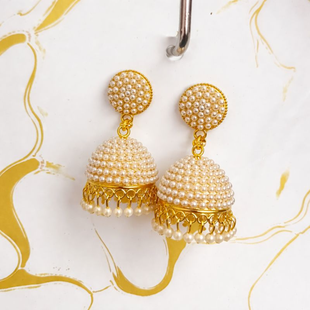 VJ017 Elegant pearl jhumka earrings