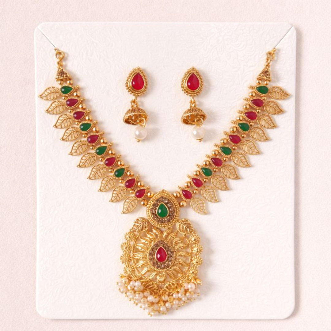 (TJ010)Traditional Indian gold jewelry set
