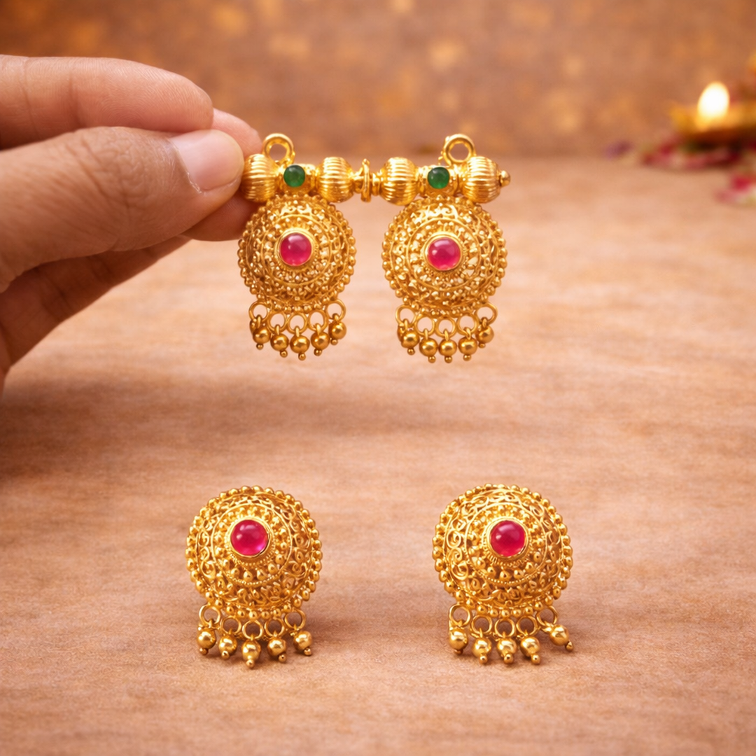 (PA019) Elegant gold earrings with gemstones Mangalsutras Pendent
