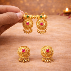 (PA019) Elegant gold earrings with gemstones Mangalsutras Pendent