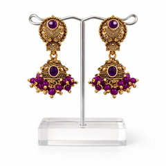 (VJ021) Elegant gold and purple Jhumka earrings