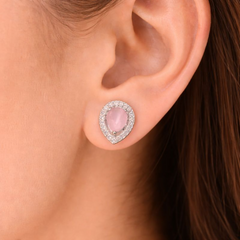 (DCE019) Elegant AD rose quartz stud earrings