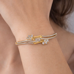(DCB012) Elegant gold bangle with silver cubic zirconia