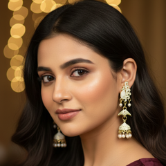 VJ056 Elegant white-tone peacock jhumkas with pearls