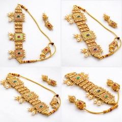 TJ007 Royal Antique Gold Kundan Pearl Bridal Necklace Set