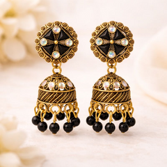 (VJ056) Antique gold jhumka earrings with opal stones