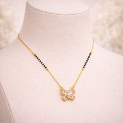 VJ036 Designer Western Gold-Plated Butterfly Pendant Mangalsutra with Black Beads Chain