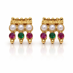 (TJ001) Elegant gold jewelry with pearls and colourful gemstones