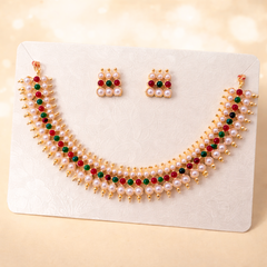 (TJ002)Elegant pearl and stone jewelry set