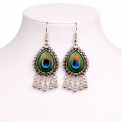 (VJ056) Peacock feather dangle earrings