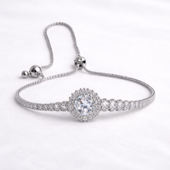 (DCB002) Sleek silver bracelet with sparkling centerpiece