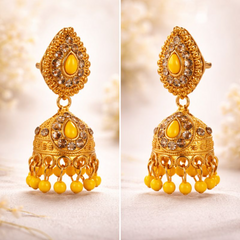 Vj021 59 Elegant gold jhumka earrings with yellow stones