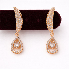 (DCN006) Womens Rose Gold Plated Teardrop Necklace & Earrings Set  CZ Designer Jewelry for Wedding- Party & Festive Wear