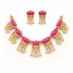 (TJ004) Lotus-themed gold jewelry set