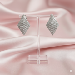 (DCE007) Elegant silver AD diamond-shaped earrings