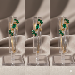 (DCB009) Elegant gold Bracelet with Green floral motifs