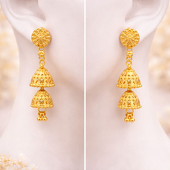 VJ045 Elegant gold jhumkas with intricate design