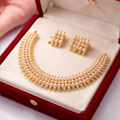 (PA002)Traditional elegance with gold and pearls NECKLECE SET
