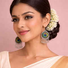 (VJ056) Peacock feather-inspired dangle earrings