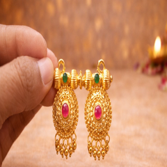 (PA019) Elegant gold earrings with gemstones Mangalsutras Pendent