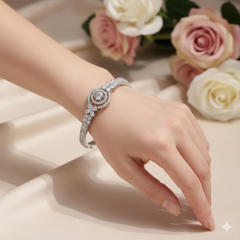(DCB006)  Elegant silver bangle with zirconia charm