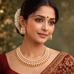 (PA002)Traditional elegance with gold and pearls NECKLECE SET