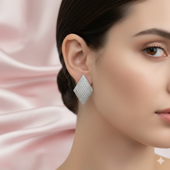 (DCE007) Elegant silver AD diamond-shaped earrings