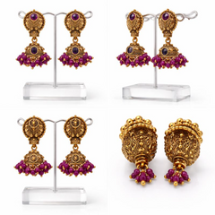 (VJ021) Elegant gold and purple Jhumka earrings