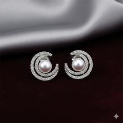 (DCE001) Elegant AD crescent pearl earrings