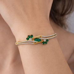 (DCB009) Elegant gold Bracelet with Green floral motifs