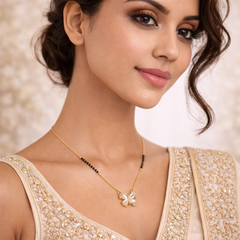 VJ036 Designer Western Gold-Plated Butterfly Pendant Mangalsutra with Black Beads Chain